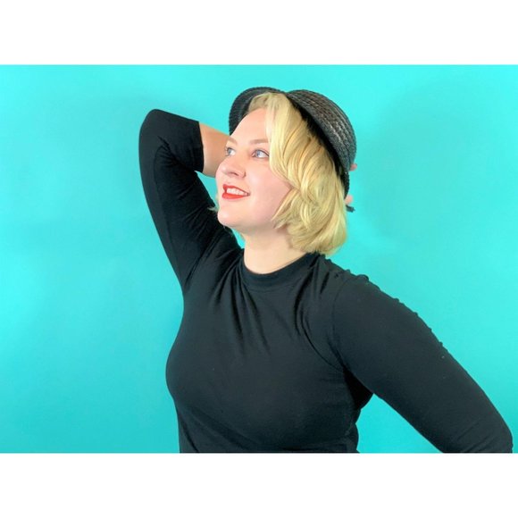 Vintage 1950s Wicker Hat Small Brim Straw Cap - Picture 10 of 10